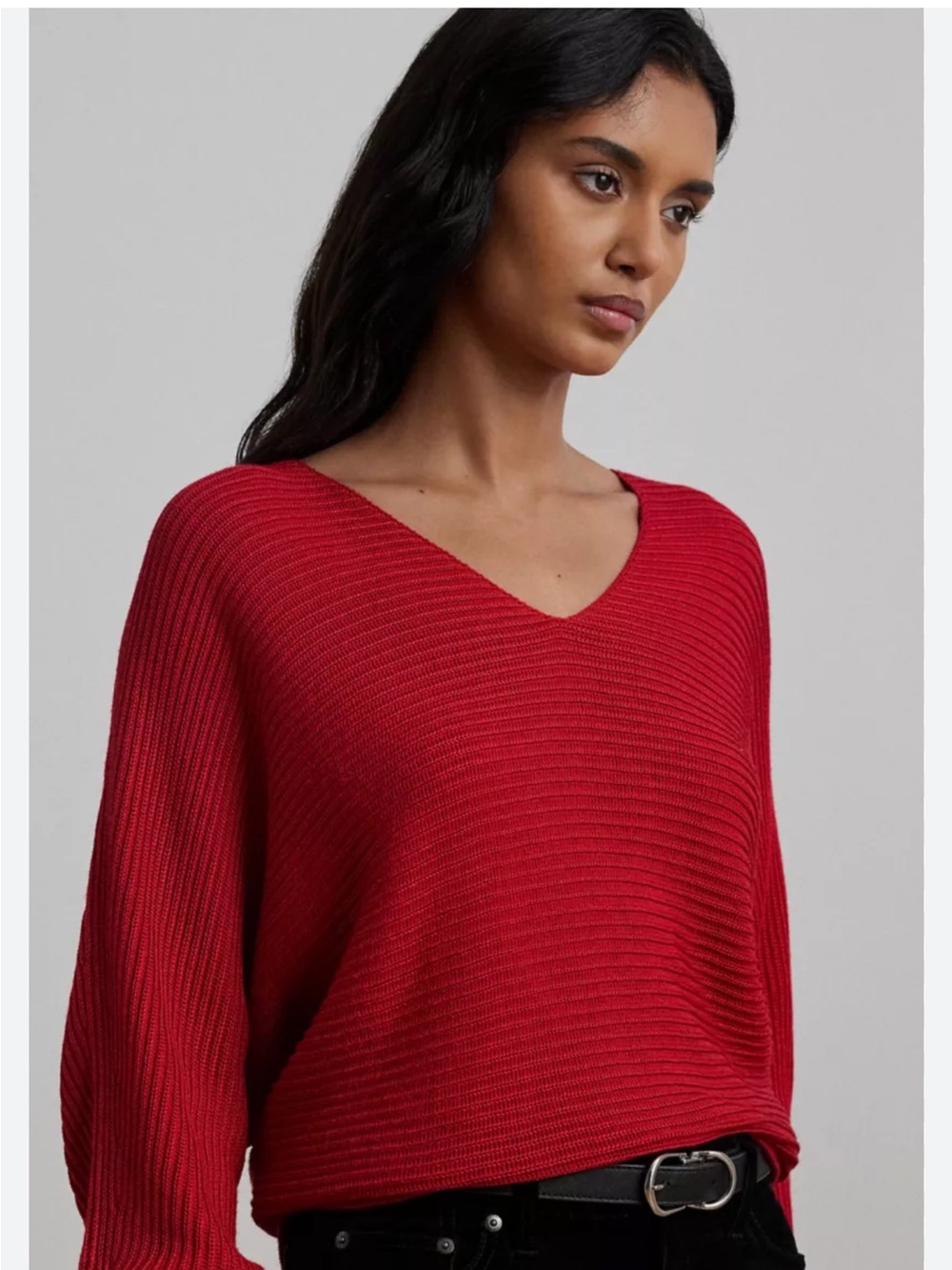 Maeve Red Ribbed V-Neck Sweater
